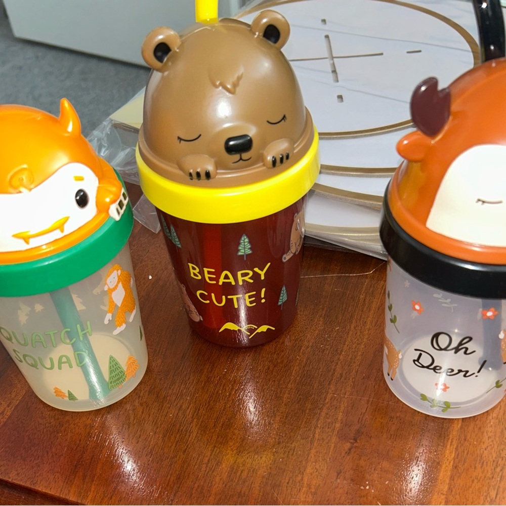 Set of 3 -Cute Animal-Themed Sippy Cups